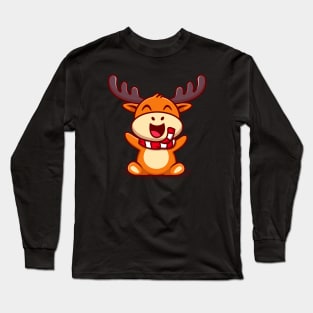 Cute Baby Reindeer Sitting Cartoon Long Sleeve T-Shirt